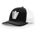 Richardson 112 Split Black/White Trucker Cap - with Silver Wing Patch