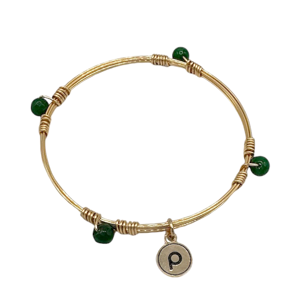 Gold Bangle Green bead - Bourbon and Boweties Publix Bracelet